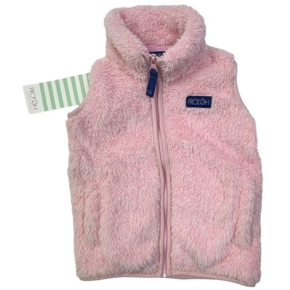 NWT PRODOH Girls Light Pink Fuzzy Plush Fleece Full Zip Vest 12 Months